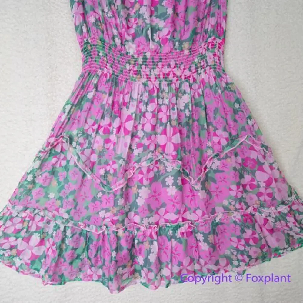 New! Vineyard Vines Silk Blend Montauk Daisy‎ Peapode Tea Rose Mini Dress, XS